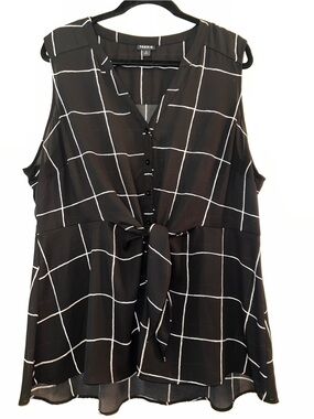 torrid Black & White Windowpane Tie-Front Sleeveless Blouse